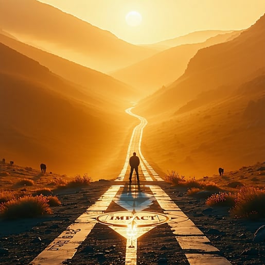 At the crossroads a solitary figure stands poised at the edge of a breathtaking valley bathed in the warm golden hues of sunrise that cast a soft glow on the landscape below Each path diverging from this central point is marked with evocative wordsIm