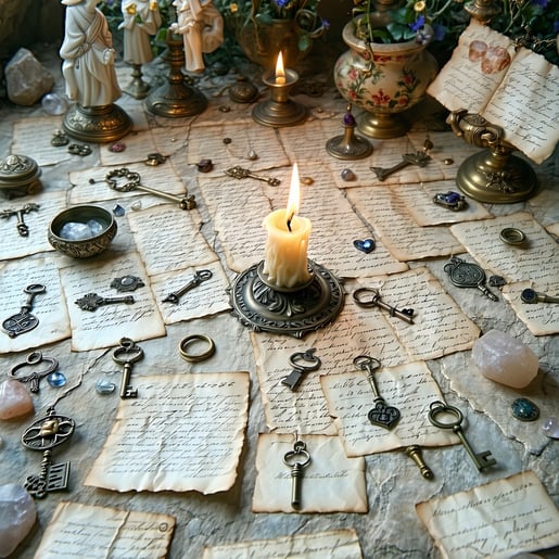 The symbolic altar stands as a poignant testament to the tapestry of human connections adorned with carefully arranged mementos that tell stories of love loss and remembrance Frayed letters whisper secrets of affection while keys symbolize new beginn-1